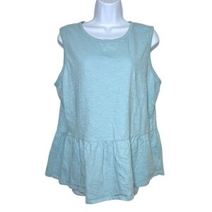 Lane Bryant Peplum Tank Top Aqua Blue Sleeveless Cotton Scoop Neck